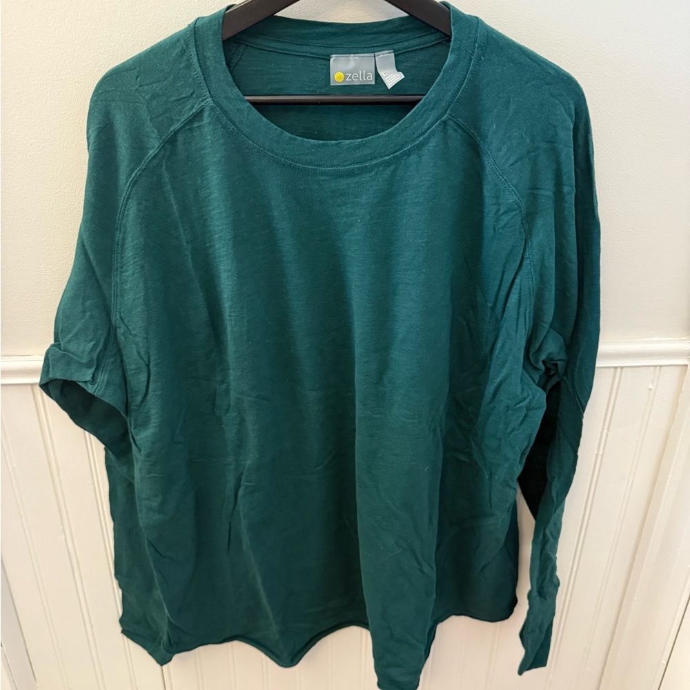 Zella Green Relaxed Washed Slub Long Sleeve Shirt